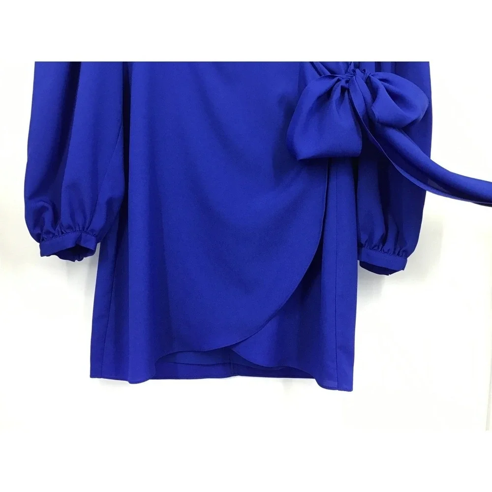 ONE33 Social Royal‎ Cobalt Blue Faux Wrap Dress Bow Tie Waist Long Sleeve Size 8 - Picture 5 of 9